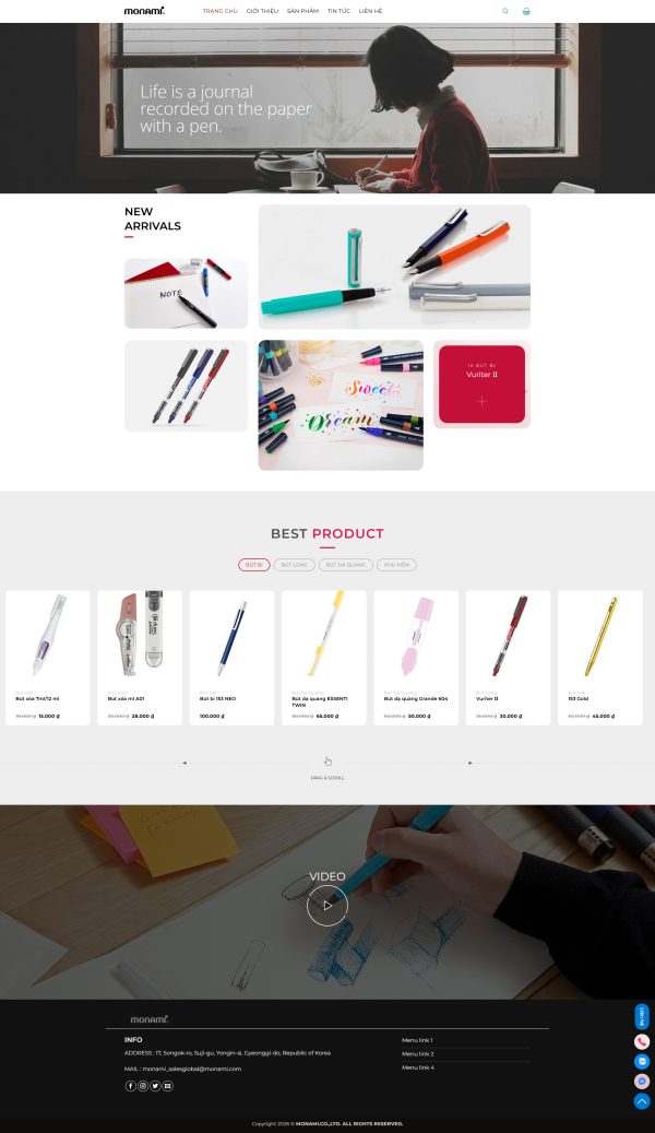 Theme wordpress bán văn phòng phẩm bút viết cao cấp – Giao diện sang trọng