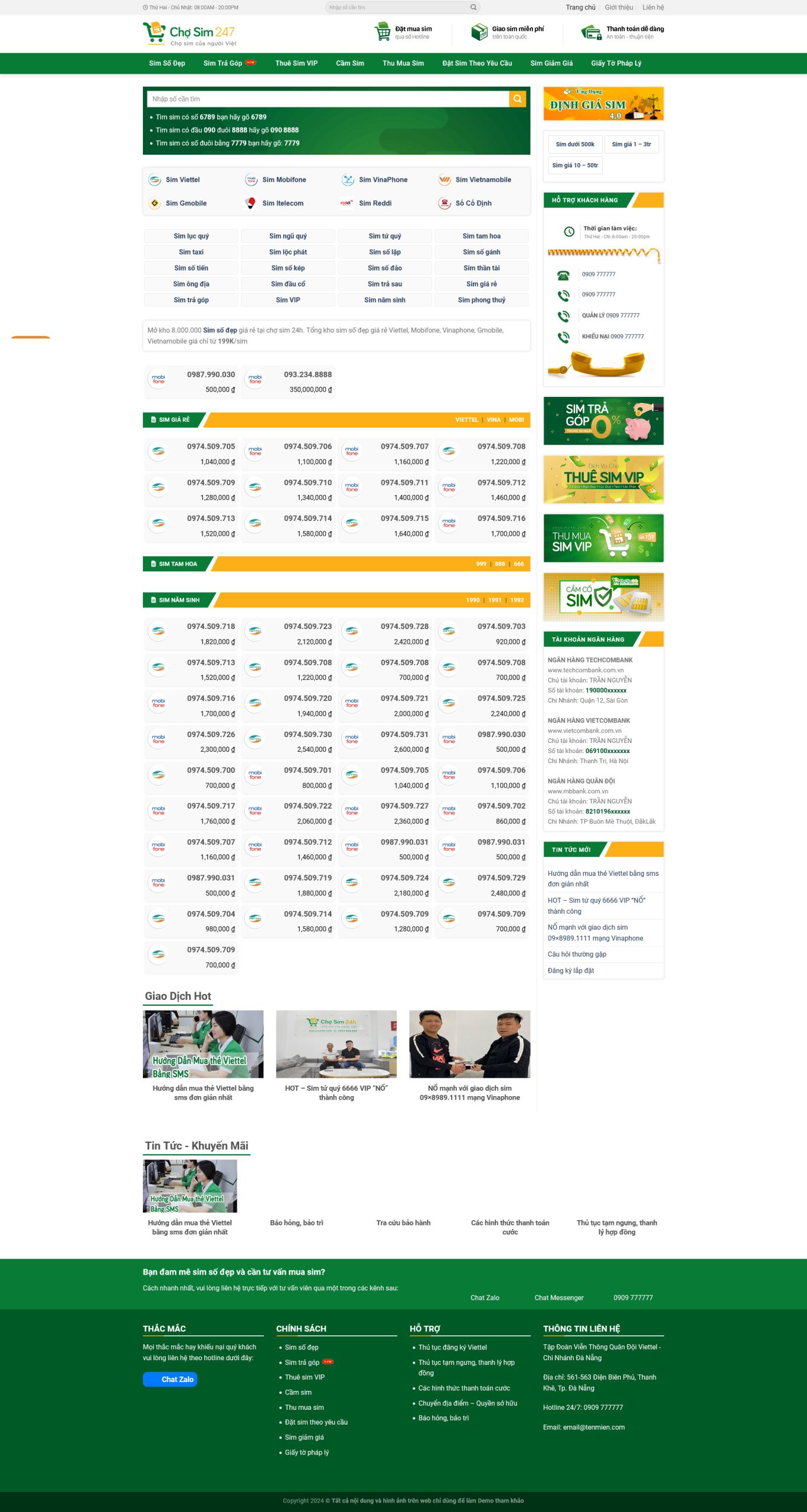 Ảnh Theme WordPress Chợ Sim Số Đẹp, Đại Lý Sim Thẻ