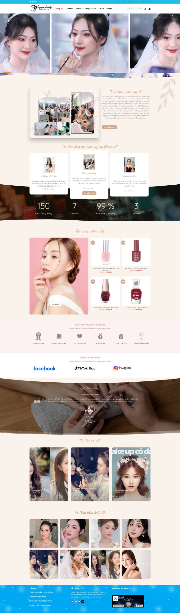 Ảnh Theme WordPress Makeup – Giao Diện Studio Trang Điểm Chuẩn Marketing 2026