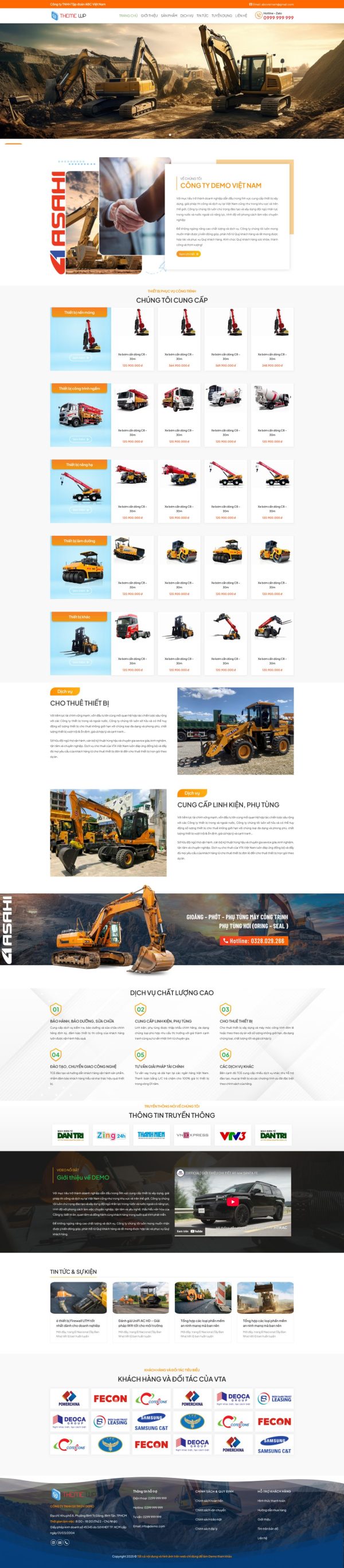 Theme WordPress Xe Cơ Giới – Giao Diện Máy Công Trình Chuyên Nghiệp
