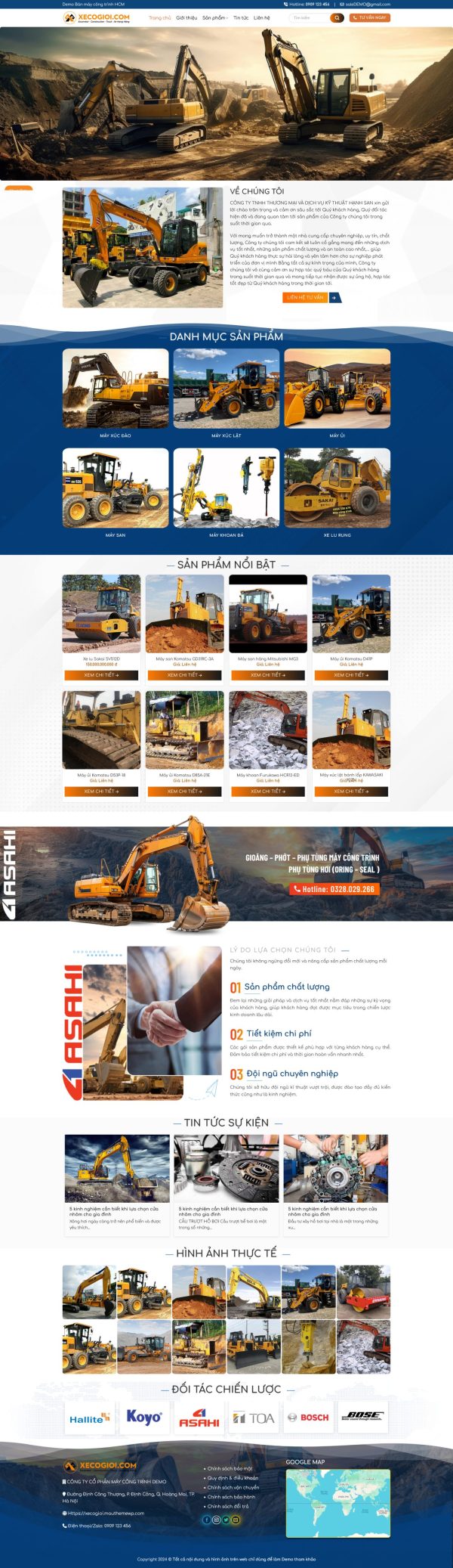 Theme WordPress Xe Cơ Giới Hiện Đại – Giao Diện Máy Công Trình Chuẩn SEO